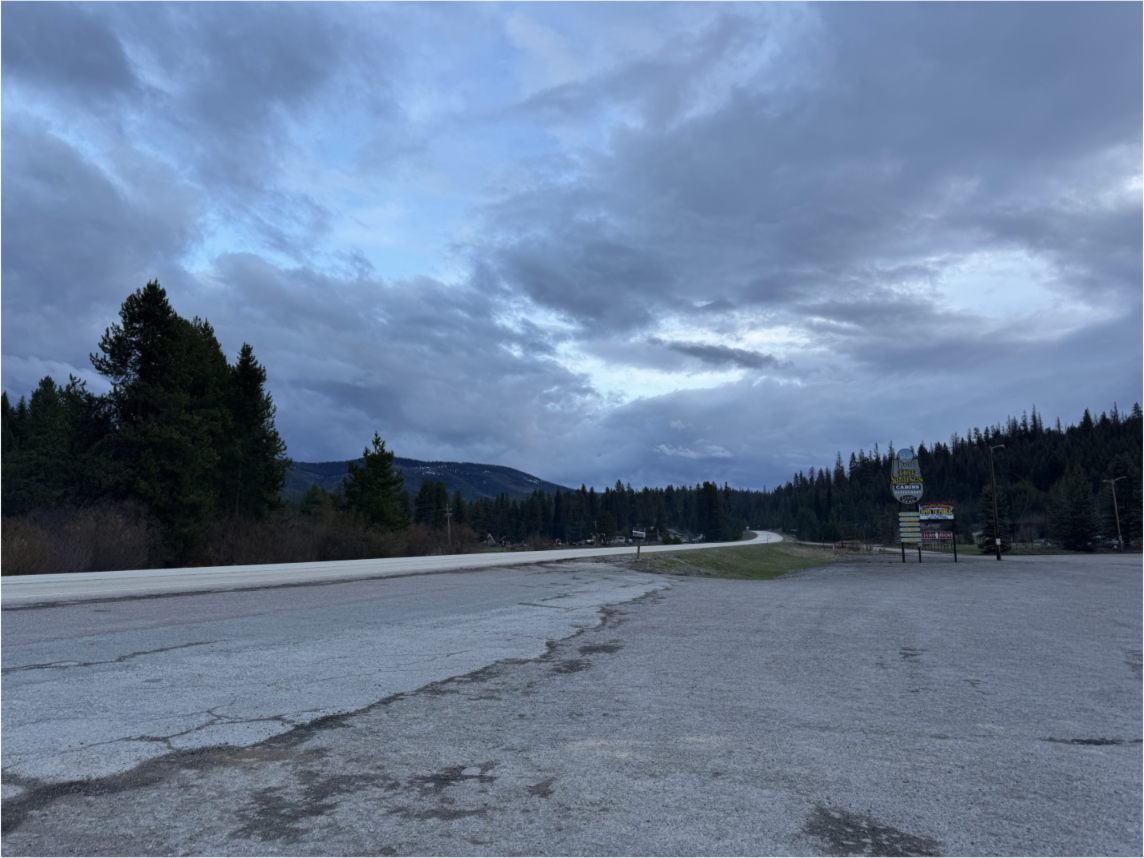 A road cuts through the resort as the sun begins to set